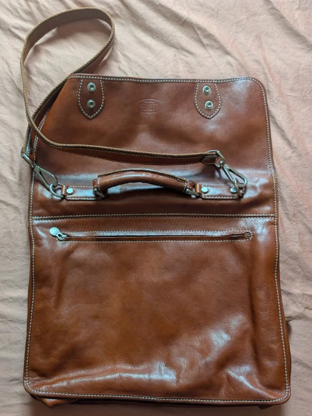 Sabani Firenze Messenger Bag Leather Handmade Italy Warm Brown